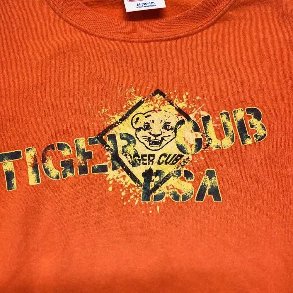 Vintage Tiger Cub Scouts Sweatshirt Youth Medium Orange Uniform Scouting USA